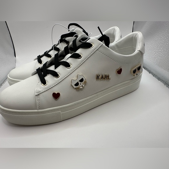 New!Karl Lagerfeld Paris Womens Cate Pins Cute Logo Charm White Sneakers Size 11 - Picture 1 of 10